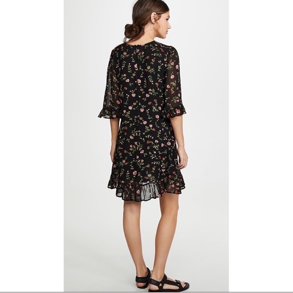 Ganni Elm Georgette Mini Dress 40 Floral Black Pink 8 Chiffon Wedding Garden - Picture 4 of 10